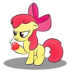Size: 1375x1365 | Tagged: safe, artist:zomgitsalaura, apple bloom, earth pony, pony, worm, g4, apple, female, filly, food, simple background, solo, tongue out, white background