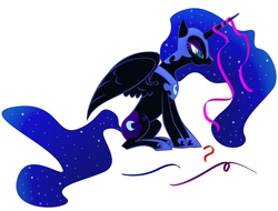 Size: 1968x1496 | Tagged: safe, artist:zomgitsalaura, nightmare moon, pony, g4, female, ribbon, simple background, solo, white background