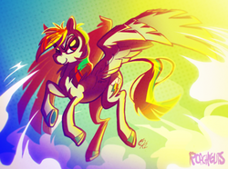 Size: 1023x763 | Tagged: safe, artist:roachguts, rainbow dash, pegasus, pony, g4, eyes open, female, flying, mare, solo, wings