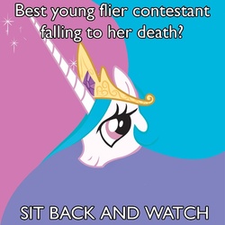 Size: 600x600 | Tagged: safe, princess celestia, g4, caption, image macro, implied rainbow dash, meme, text, trollestia