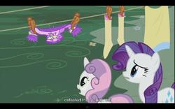 Size: 640x400 | Tagged: safe, screencap, rarity, sweetie belle, pony, unicorn, g4, sisterhooves social, belle sisters, clothes line, female, filly, foal, horn, mare, siblings, sisters, youtube caption
