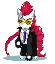 Size: 1374x1607 | Tagged: safe, artist:ss2sonic, clothes, crimson viper, crossover, ear piercing, earring, female, jewelry, long mane, mare, necktie, piercing, ponified, simple background, solo, street fighter, white background
