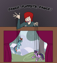 Size: 813x888 | Tagged: safe, artist:egophiliac, rainbow dash, twilight sparkle, human, g4, dance puppets dance, lauren faust, marionette, puppet