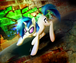 Size: 599x498 | Tagged: safe, artist:haunthid, dj pon-3, vinyl scratch, pony, unicorn, g4, female, graffiti, mare, solo