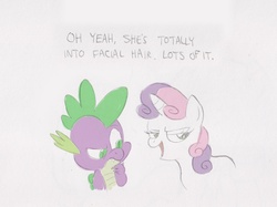 Size: 900x674 | Tagged: safe, artist:willdrawforfood1, spike, sweetie belle, g4, moustache, traditional art