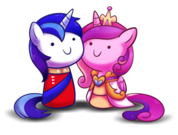 Size: 886x675 | Tagged: safe, artist:ufocookiez, princess cadance, shining armor, a canterlot wedding, g4, my little pony: friendship is magic, chibi, female, male, ship:shiningcadance, shipping, simple background, straight, transparent background