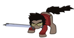 Size: 594x304 | Tagged: safe, glasses, no more heroes, ponified, simple background, transparent background, travis touchdown