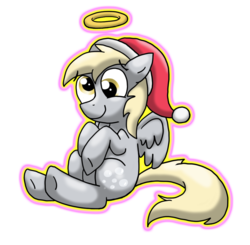 Size: 1003x984 | Tagged: safe, artist:ufocookiez, derpy hooves, pegasus, pony, g4, christmas, female, halo, hat, mare, simple background, solo, transparent background