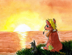 Size: 500x384 | Tagged: safe, artist:el-yeguero, big macintosh, smarty pants, earth pony, pony, g4, male, stallion, sunset