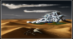 Size: 5192x2804 | Tagged: safe, artist:princesssaros, cloudsdale, dead, desert, scenery, skeleton, wallpaper