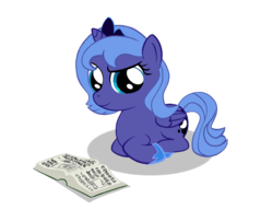 Size: 1708x1312 | Tagged: safe, artist:xn-d, princess luna, alicorn, pony, g4, book, female, filly, simple background, solo, transparent background, woona, younger