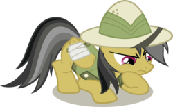 Size: 5800x3577 | Tagged: safe, artist:xn-d, daring do, pegasus, pony, g4, absurd resolution, bandage, bandaged wing, female, hoof on cheek, looking down, mare, simple background, solo, thinking, transparent background, vector, wings