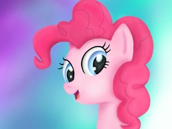 Size: 1024x768 | Tagged: safe, artist:bronytoss, pinkie pie, earth pony, pony, g4, bust, female, gradient background, looking at you, mare, open mouth, portrait, smiling, solo, three quarter view