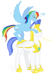 Size: 698x949 | Tagged: safe, artist:cartoonlion, rainbow dash, pegasus, pony, g4, female, guess who, male, mare, nudity, royal guard, sheath, stallion