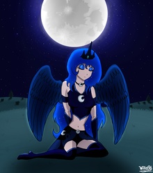 Size: 2220x2524 | Tagged: safe, artist:walliscolours, princess luna, human, g4, female, high res, humanized, moon, solo, winged humanization