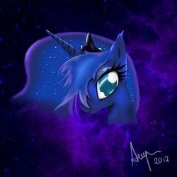 Size: 800x800 | Tagged: dead source, safe, artist:heidihedgefox, princess luna, alicorn, pony, g4, bust, female, mare, night, portrait, solo