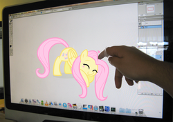 Size: 1144x808 | Tagged: safe, artist:egophiliac, fluttershy, human, g4, fourth wall, hand, irl, photo, ponies in real life