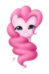 Size: 875x1300 | Tagged: safe, artist:jdan-s, pinkie pie, earth pony, pony, g4, bust, cute, diapinkes, eye clipping through hair, female, head only, lidded eyes, looking at you, portrait, simple background, smiling, solo, white background