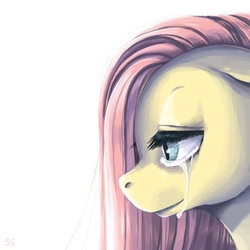 Size: 600x600 | Tagged: safe, artist:sweet-guts, fluttershy, pony, g4, 2011, bust, crying, female, portrait, profile, sad, solo, straight hair