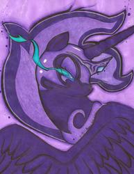 Size: 1666x2160 | Tagged: safe, artist:kasmui-long-wolf, nightmare moon, pony, g4, female, glowing eyes, solo, traditional art