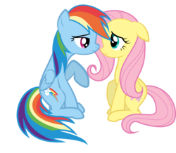 Size: 957x835 | Tagged: dead source, safe, artist:waranto, fluttershy, rainbow dash, pegasus, pony, g4, duo, female, lesbian, mare, ship:flutterdash, shipping, simple background, transparent background