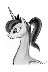 Size: 1000x1500 | Tagged: safe, artist:startingtodraw, princess luna, pony, g4, female, monochrome, ponytail, solo