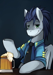 Size: 560x792 | Tagged: safe, artist:ende26, soarin', pegasus, pony, g4, cider, drink, male, solo, stallion, wonderbolts dress uniform