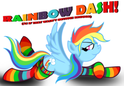 Size: 1000x695 | Tagged: safe, artist:jamescorck, rainbow dash, pegasus, pony, g4, butt, clothes, female, mare, plot, rainbow socks, socks, solo, striped socks