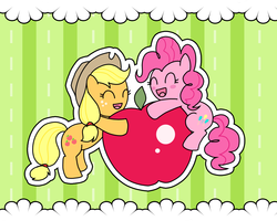 Size: 1280x1024 | Tagged: safe, artist:madmax, applejack, pinkie pie, g4, apple, cute, diapinkes, jackabetes