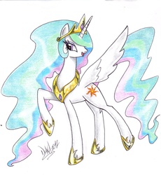 Size: 1253x1362 | Tagged: safe, artist:danmakuman, princess celestia, alicorn, pony, g4, female, solo, traditional art