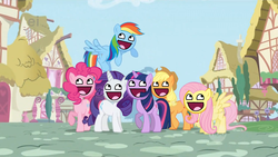 Size: 1680x945 | Tagged: safe, applejack, fluttershy, pinkie pie, rainbow dash, rarity, twilight sparkle, g4, awesome face, mane six