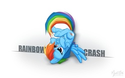 Size: 1680x1050 | Tagged: safe, artist:mysticalpha, rainbow dash, pony, g4, female, rainbow crash, solo, upside down, wallpaper