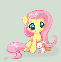 Size: 800x816 | Tagged: safe, artist:mazzlebee, angel bunny, fluttershy, pegasus, pony, g4, blush sticker, blushing, bowtie, duo, female, folded wings, looking at something, looking down, mare, pet, simple background, sitting, varying degrees of amusement, wings