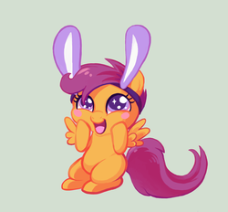 Size: 750x695 | Tagged: dead source, safe, artist:mazzlebee, scootaloo, pegasus, pony, g4, bunny ears, cute, cutealoo, female, open mouth, solo, squishy, starry eyes, wingding eyes