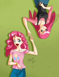 Size: 2953x3852 | Tagged: safe, artist:shinta-girl, pinkie pie, human, g4, duality, duo, high res, humanized, pinkamena diane pie