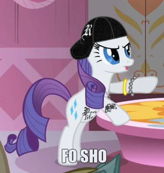 Size: 397x417 | Tagged: safe, rarity, pony, g4, carousel boutique, gangsta, gangster, image macro, solo