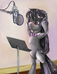 Size: 649x850 | Tagged: safe, artist:bloo-ocean, octavia melody, earth pony, pony, g4, bipedal, female, headphones, microphone, solo