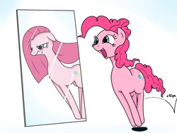 Size: 1360x1024 | Tagged: safe, artist:frankier77, pinkie pie, g4, duality, mirror, pinkamena diane pie