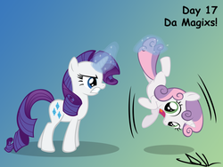 Size: 4000x3000 | Tagged: safe, artist:sintakhra, rarity, sweetie belle, pony, unicorn, g4, belle sisters, duo, female, filly, foal, gradient background, horn, levitation, magic, mare, siblings, sisters, telekinesis