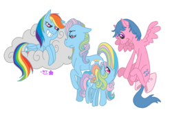 Size: 900x600 | Tagged: safe, artist:wolfytails, firefly, rainbow dash, rainbow dash (g3), earth pony, pegasus, pony, g1, g3, g3.5, g4, female, filly, folded wings, g1 to g4, g3 to g4, g3.5 to g4, generation leap, generational ponidox, mare, simple background, spread wings, transparent background, wings
