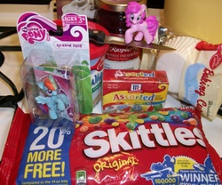 Size: 907x756 | Tagged: safe, artist:drax99, pinkie pie, rainbow dash, fanfic:cupcakes, g4, baking, female, irl, photo, skittles, toy