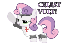 Size: 4000x3000 | Tagged: safe, artist:sintakhra, sweetie belle, pony, g4, armor, celestia worship, christianity, cross, crusader, crusades, deus vult, fantasy class, female, glare, knight, open mouth, religious headcanon, sieg heil, simple background, smirk, solo, this will end in genocide, this will end in the capture of jerusalem, transparent background, warrior