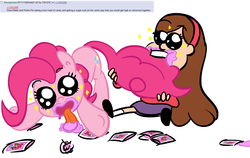 Size: 1440x911 | Tagged: safe, artist:elslowmo, pinkie pie, g4, candy, crossover, gravity falls, high, mabel pines, male, smile dip, sparkles, the inconveniencing