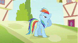 Size: 630x350 | Tagged: safe, screencap, rainbow dash, pony, g4, the mysterious mare do well, animated, camera flashes, female, gif, offscreen character, pose, solo