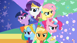 Size: 6400x3600 | Tagged: safe, artist:dharthez, screencap, applejack, fluttershy, pinkie pie, rainbow dash, rarity, twilight sparkle, butterfly, earth pony, pegasus, pony, unicorn, g4, the best night ever, applejack's first gala dress, bits, candy, candy cane, clothes, coin, dress, female, flower, flower in hair, fluttershy's first gala dress, food, gala dress, heart, jewelry, mane six, mare, narrowed eyes, necklace, pinkie pie's first gala dress, rainbow dash's first gala dress, rarity's first gala dress, stars, twilight sparkle's first gala dress, varying degrees of amusement