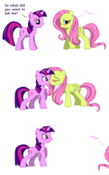 Size: 1024x1638 | Tagged: dead source, safe, artist:braeburnlove, fluttershy, twilight sparkle, pegasus, pony, unicorn, g4, blushing, comic, cute, dialogue, duo, eyes closed, female, frown, kiss on the lips, kissing, lesbian, lidded eyes, looking away, looking down, mare, raised hoof, ship:twishy, shipping, shy, simple background, smiling, surprise kiss, surprised, text, transparent background, unicorn twilight, walking, wide eyes