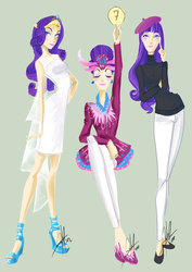 Size: 900x1273 | Tagged: safe, artist:ladyamaltea, artist:purpuraimperial, rarity, human, g4, beatnik rarity, becoming popular, beret, clothes, dress, hat, humanized, skinny, thin