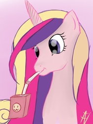 Size: 480x640 | Tagged: safe, artist:awesomeviking, princess cadance, pony, g4, female, juice box, solo