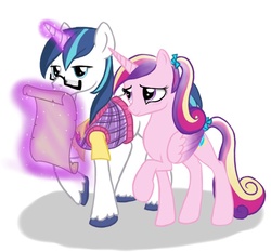 Size: 780x726 | Tagged: safe, artist:russiankolz, princess cadance, shining armor, g4, female, glasses, male, scroll, ship:shiningcadance, shipping, straight, sweater vest