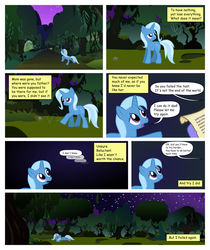 Size: 1396x1665 | Tagged: safe, artist:areyesram, trixie, pony, comic:one day, g4, comic, everfree forest, female, forest, sad, solo